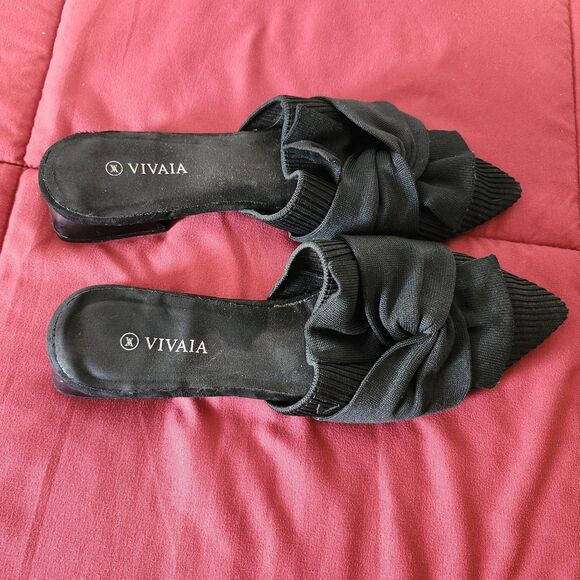 VIVAIA Yaffa Pointed Toe Knot Mules Size 38 (US 7.5) Eco Knit Black Fancy Party - Picture 8 of 10